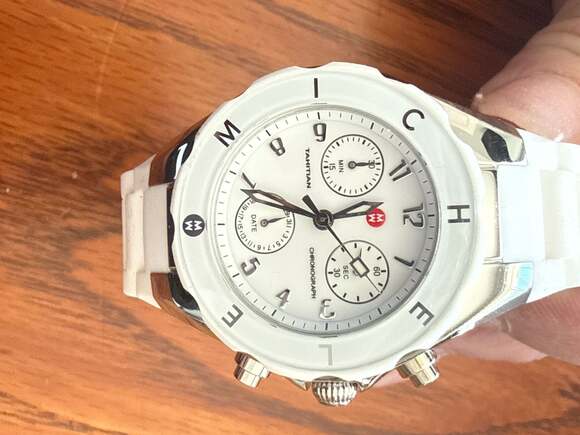 MICHELE Womens Tahitian Watch 39mm Silver, Stainless Steel, White Silicone Strap - Picture 15 of 16